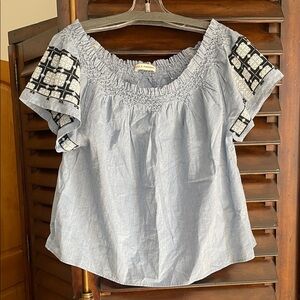 Ulla Johnson Denim Blouse with Embroidery Marked 2 Fits Medium